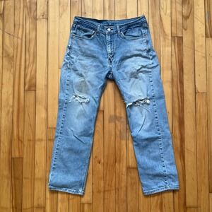 Levi Strauss 514 Mens Jeans Light Wash Distressed Straight Leg Size 34x30